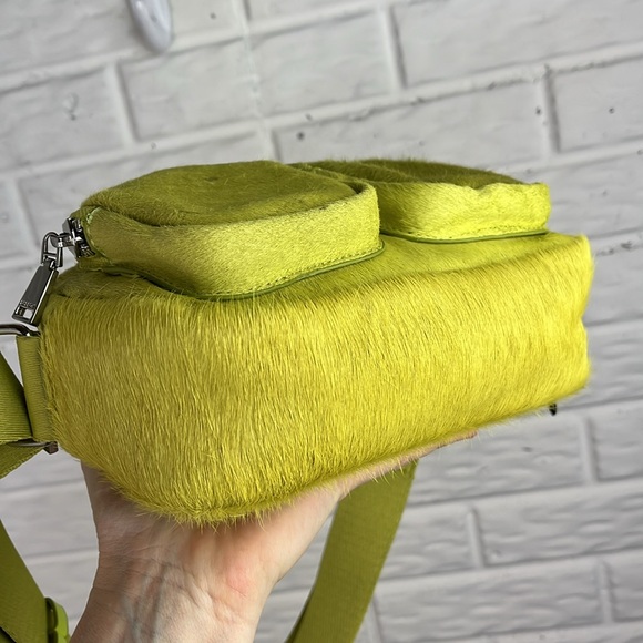 PARFOIS TEXTURED CROSSBODY BAG CHARTREUSE COWHIDE LEATHER HAIR MADE IN PORTUGAL - Picture 10 of 17